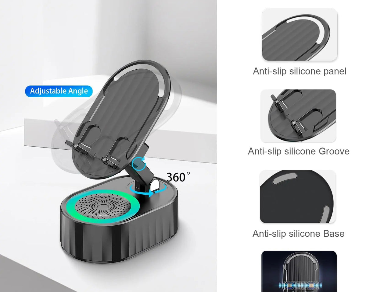 حامل هاتف محمول مع بنك طاقة، مكبر صوت ودوران 360°