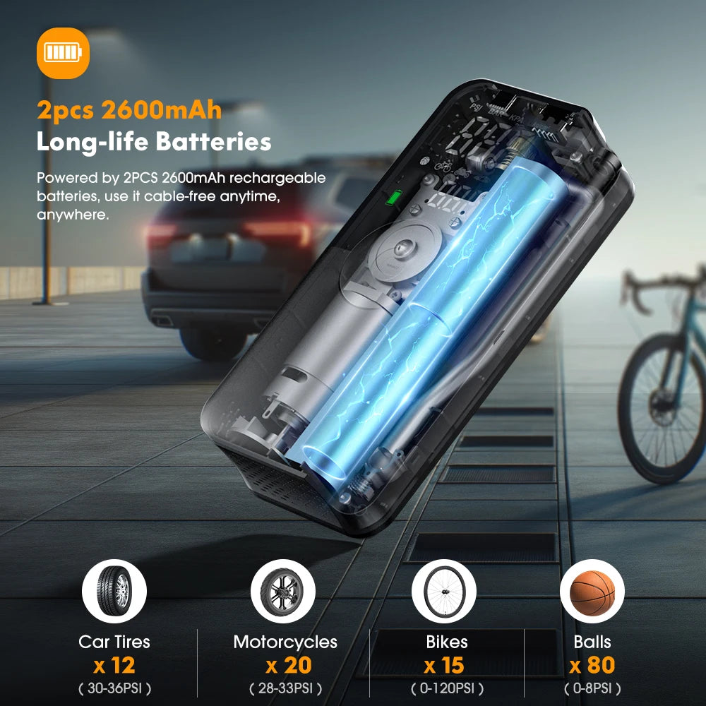 CARSUN Rechargeable Air Pump Tire Inflator Portable Compressor Digital Cordless Car Tyre Inflator For Motocycle Bicycle Balls
